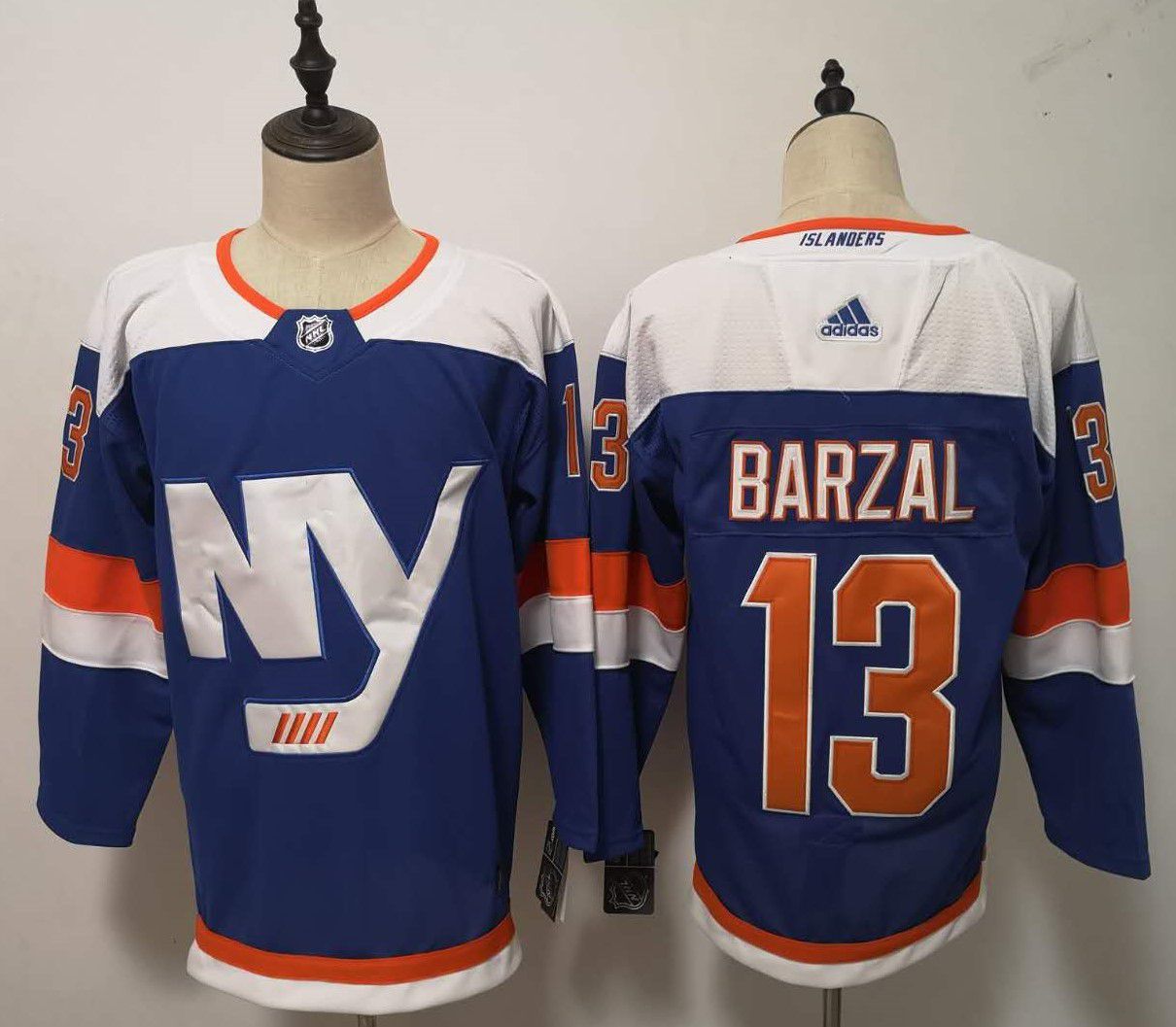 Men New York Islanders 13 Barzal Blue Adidas Alternate Authentic Stitched NHL Jersey
